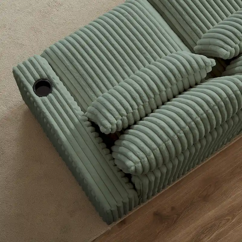 126W Large L-Shaped Corduroy Sofa with USB Charging Port