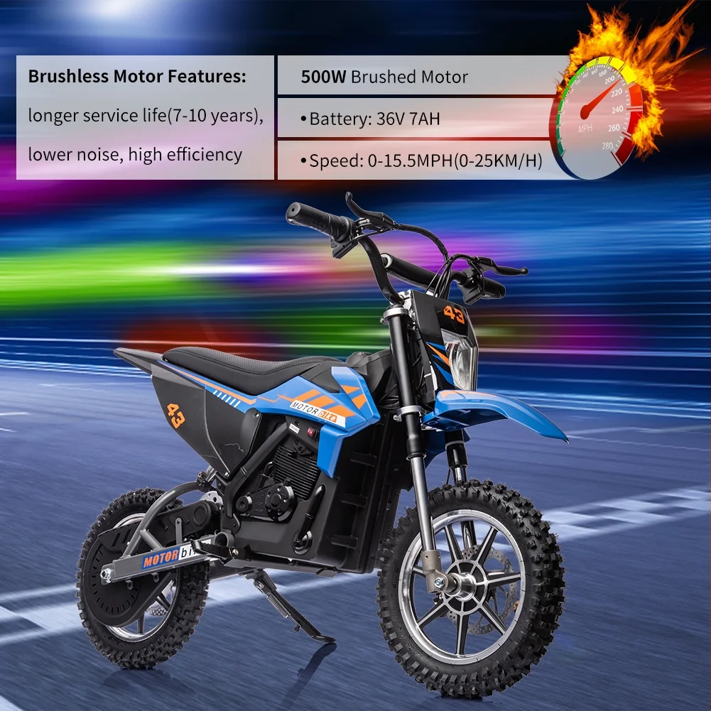 36V Electric Dirt Bike for Kids, Ride on Motorcycle 350W Brushless Motor Fast Speed 15.5MPH with LED Headlight, Leather Seat,Front+Back Brake for Teens Max Load 175lbs - Image 9
