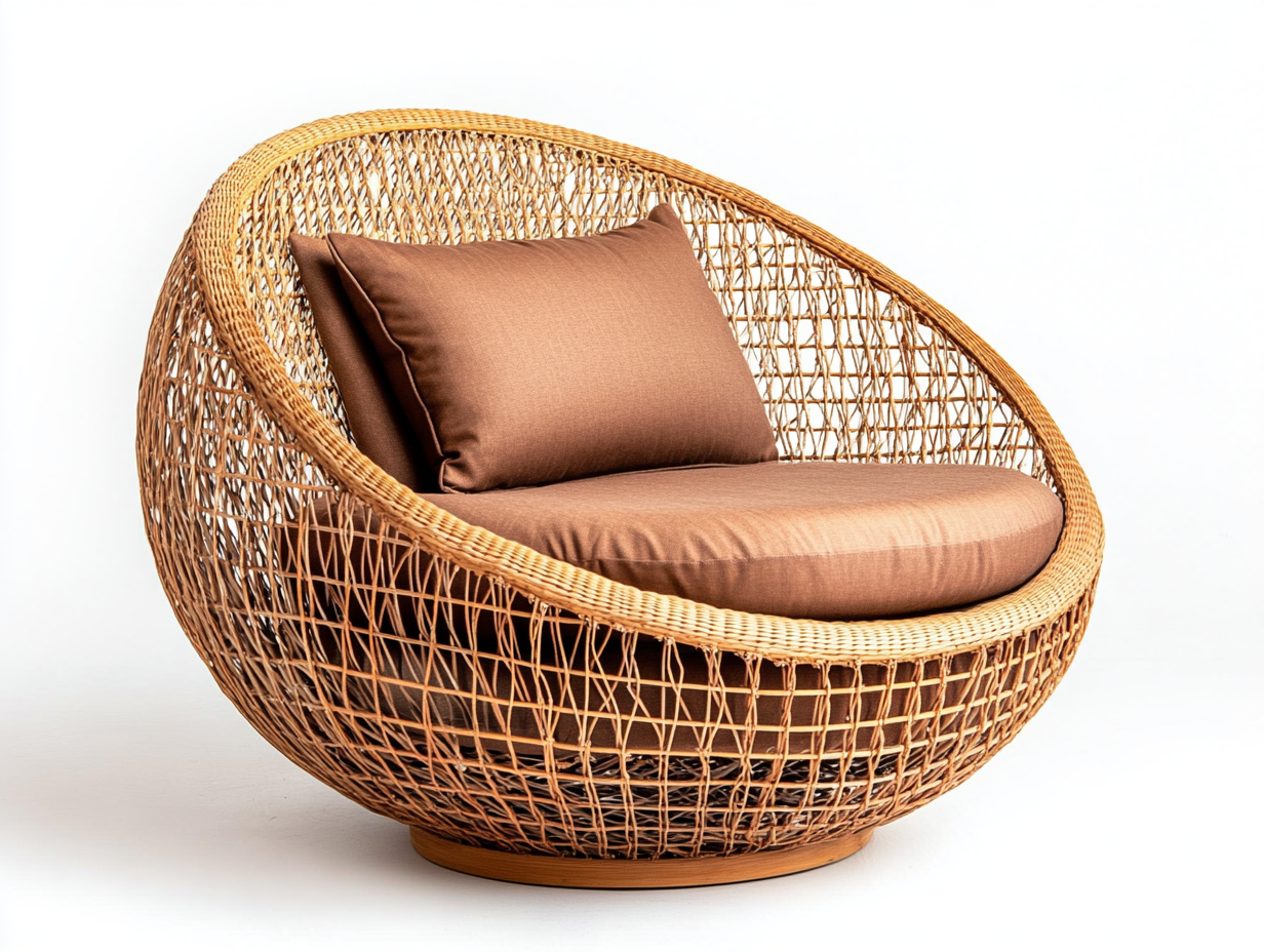 Sillón redondo de mimbre sintético marrón para exterior e interior, 105 cm