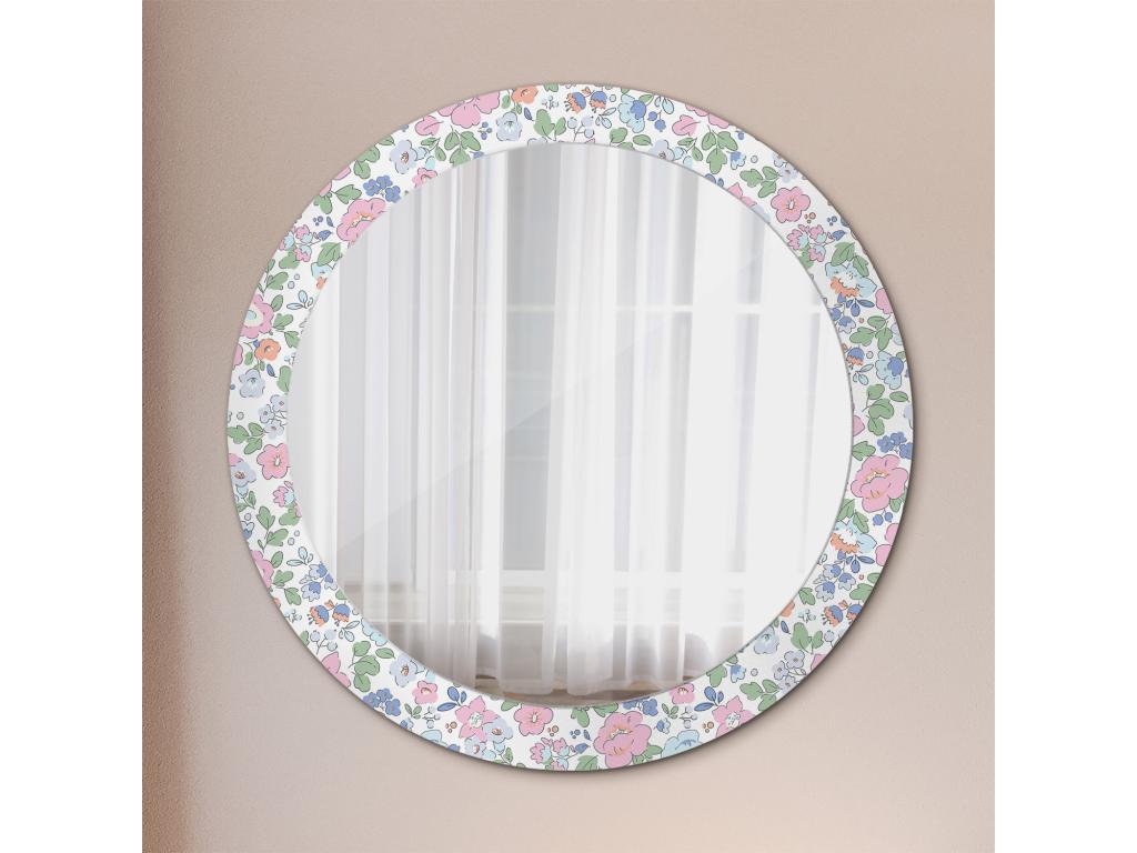 Espejo Redondo Decorativo - Flores de Colores - 80 cm