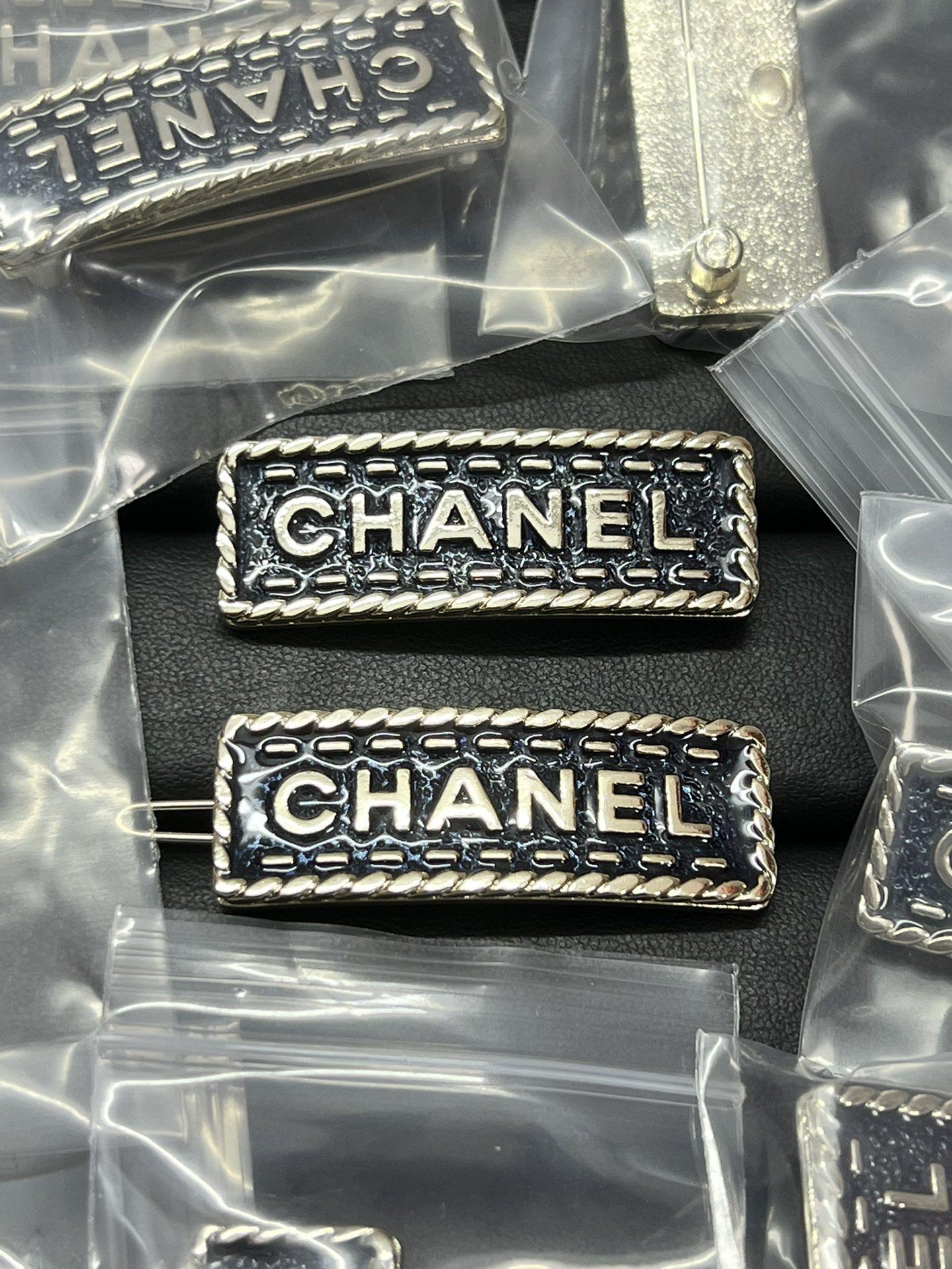 Rectangle Denim Blue Chanel Monogram Brooch - Original Replica Club