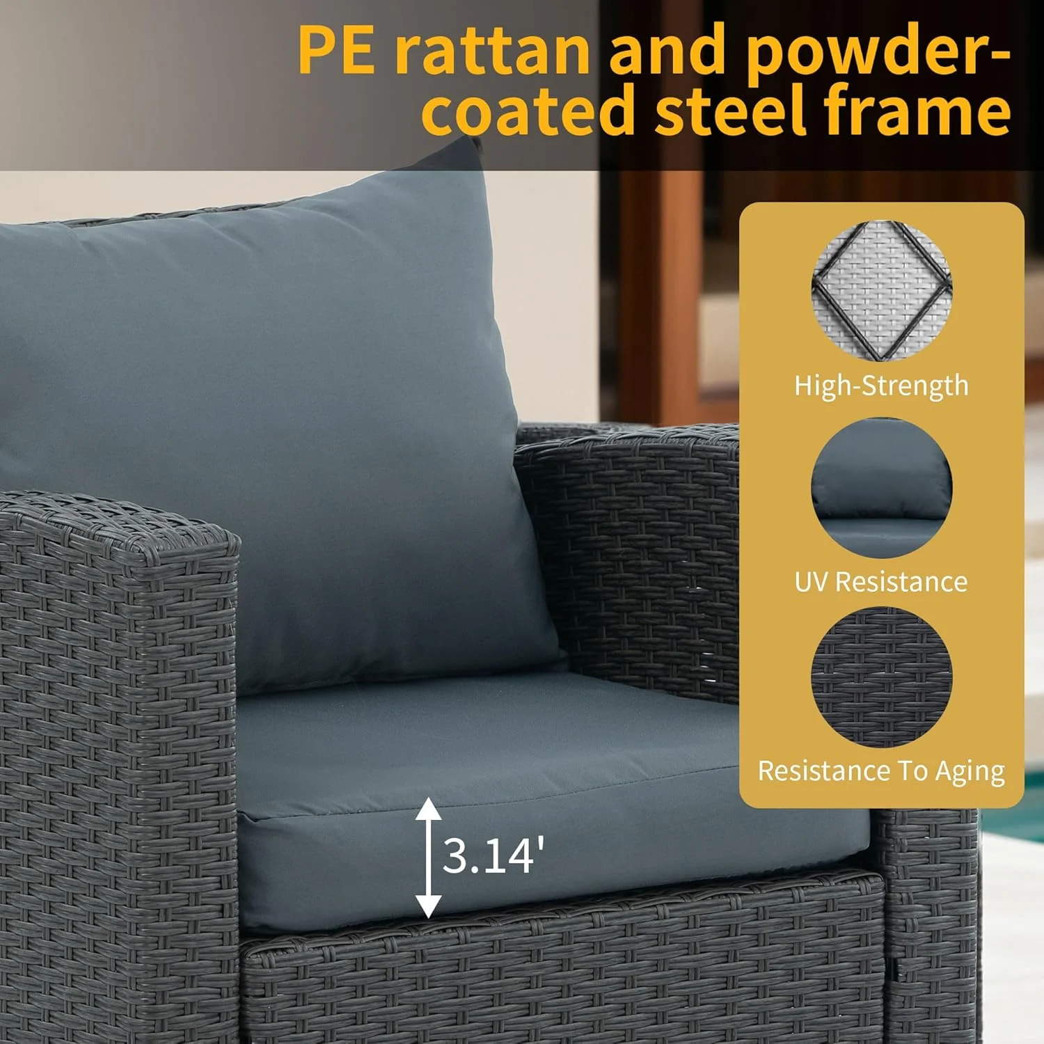 7 Piece Patio Furniture Sets Outdoor Sectional PE Rattan Outdoor Furniture Patio Conversation Set with Cushions and Glass Coffee Table, for Balcony Lawn and Garden, Gray - Image 14
