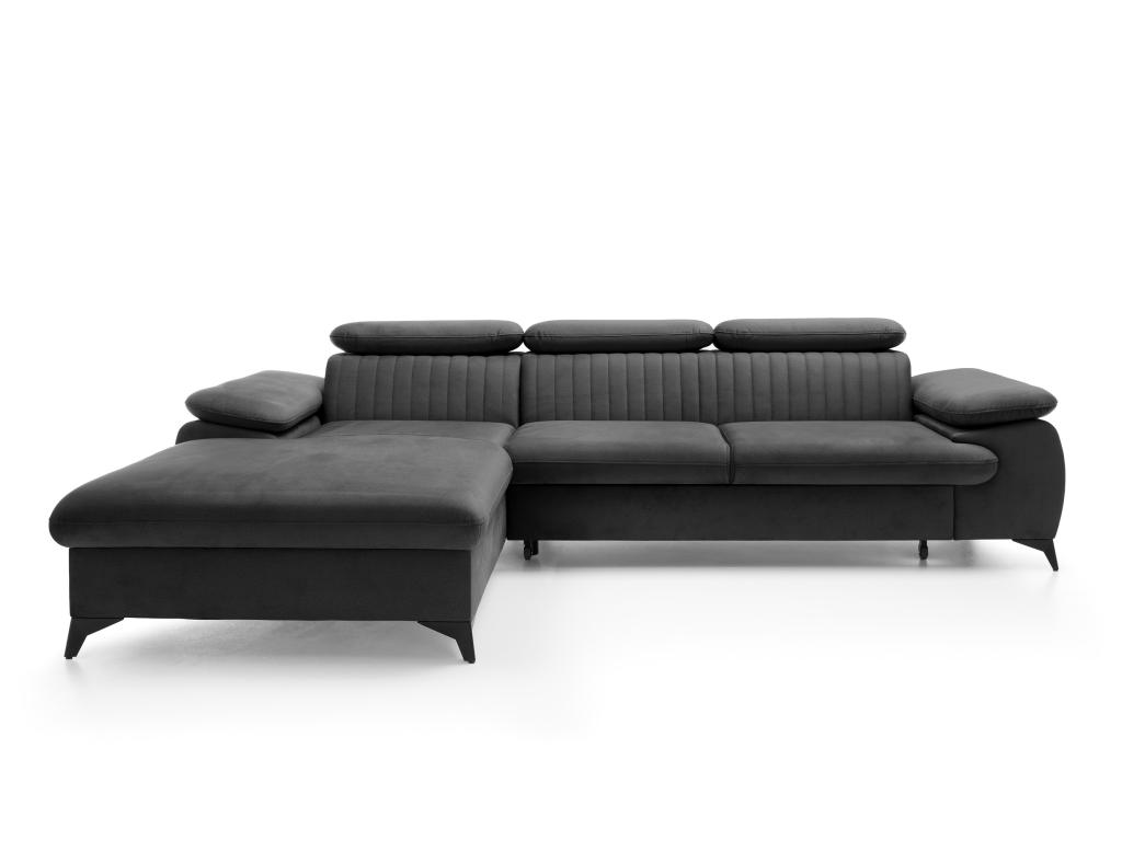 Sofá cama rinconera (ángulo izquierdo) de terciopelo gris antracita
