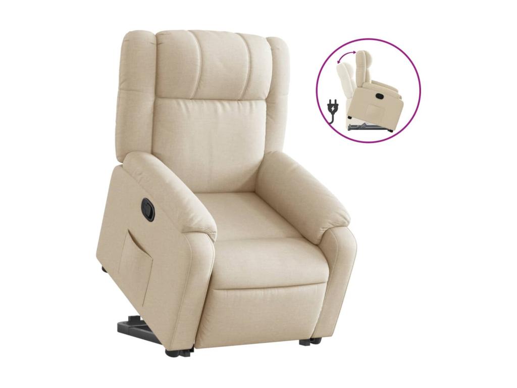 Sillón reclinable elevable de tela color crema