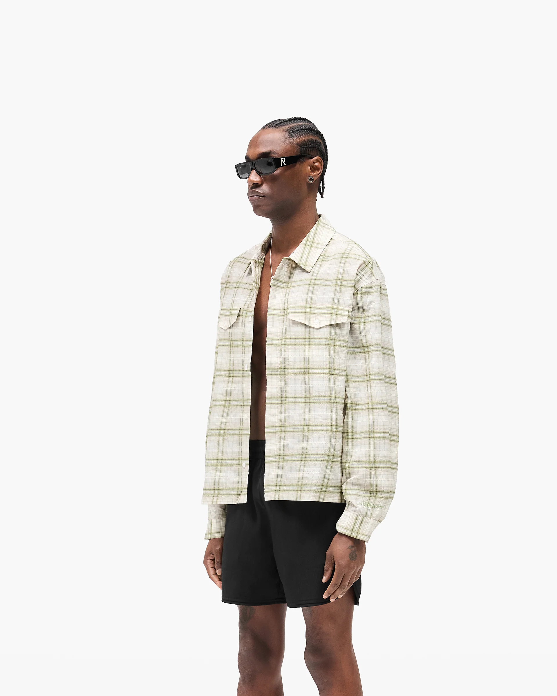 Sheer Long Sleeve Flannel Shirt - Green