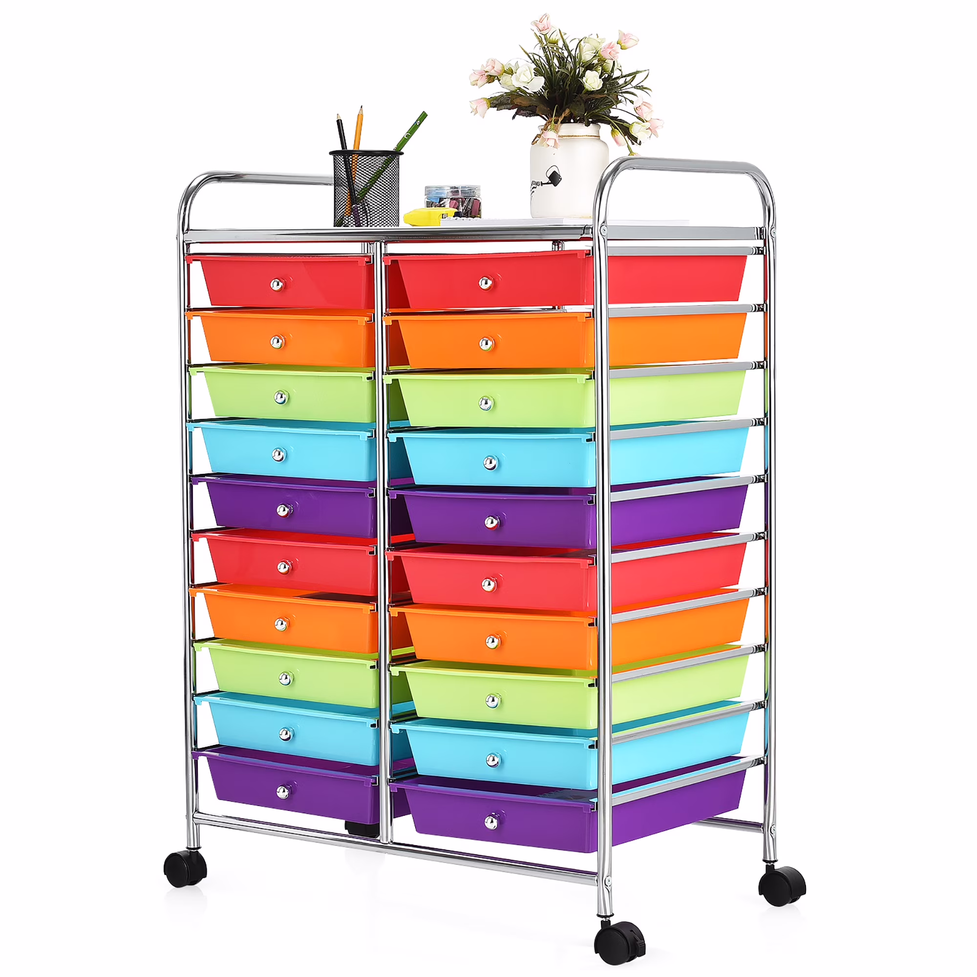 Costway 20 Drawer Rolling Storage Cart Tools Scrapbook Paper Office School Organizer Yellow - Image 23
