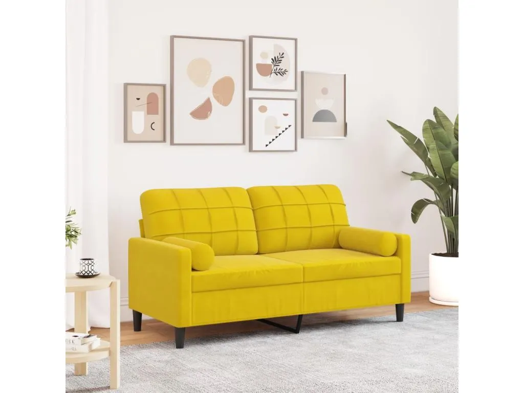 Sofá de 2 plazas con cojines terciopelo amarillo 140 cm colj95970