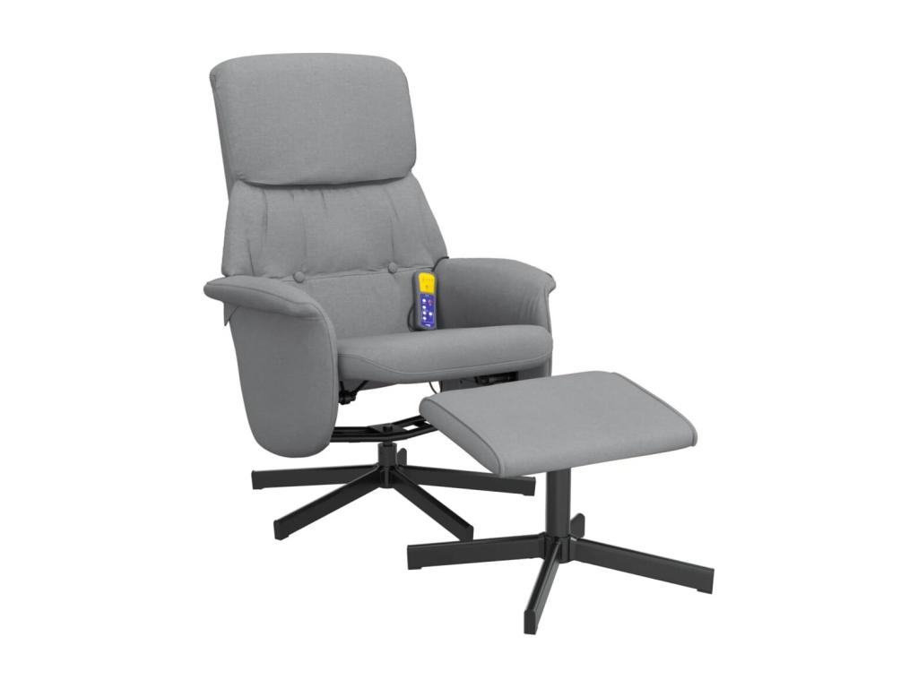 Sillón reclinable de masaje con reposapiés tela gris claro