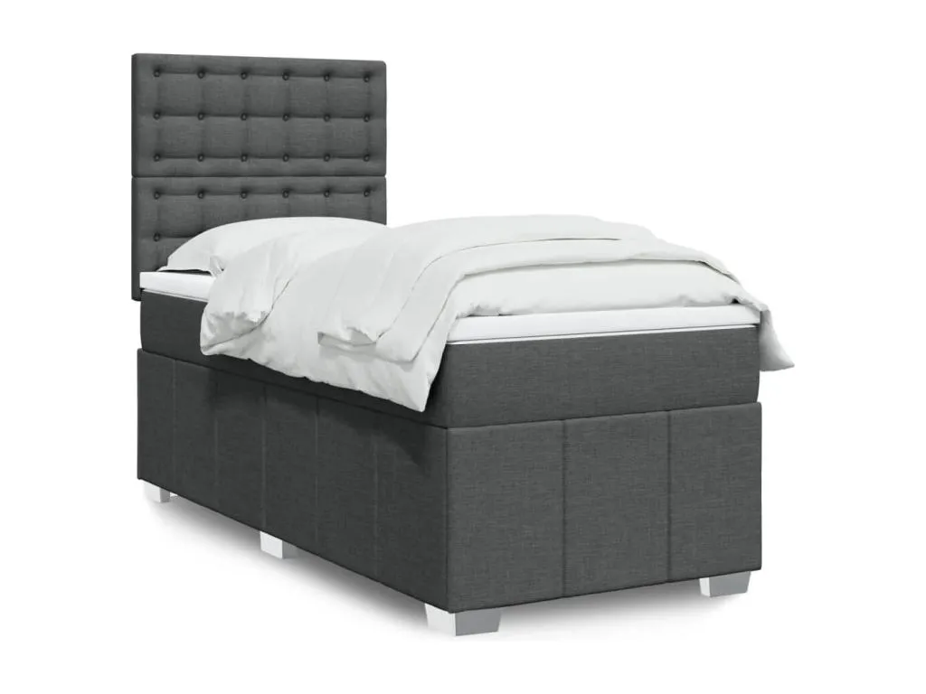 Cama box spring con colchón tela gris oscuro 80x200 cm bzb3519540