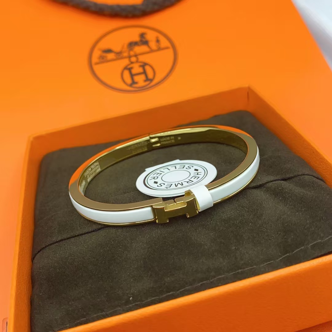 Hermes H White Enamel Bracelet Bangle - Original Replica Club