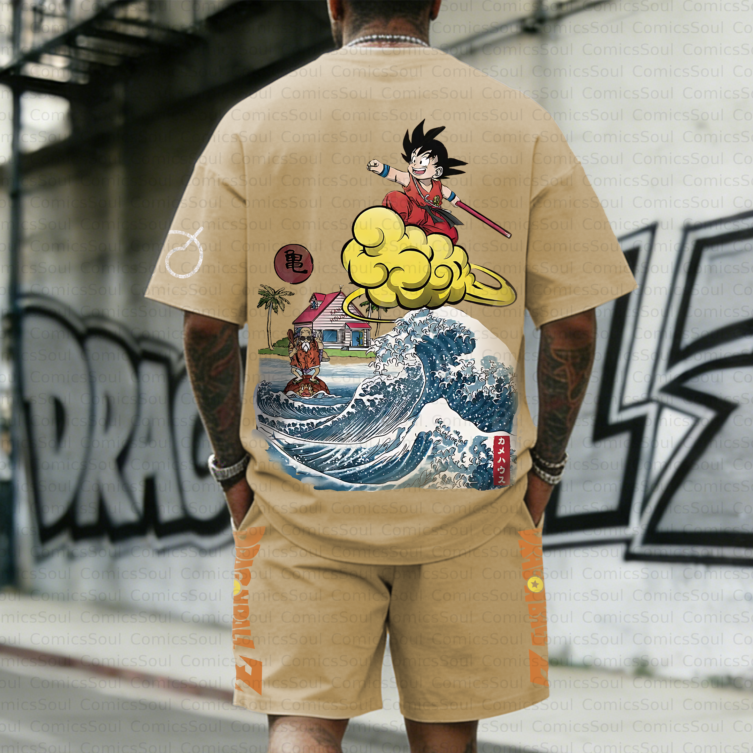 Unisex Anime Inspired Vintage T-shirt& Shorts 2 Pieces Set