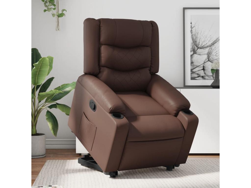Sillón reclinable elevable cuero sintético marrón