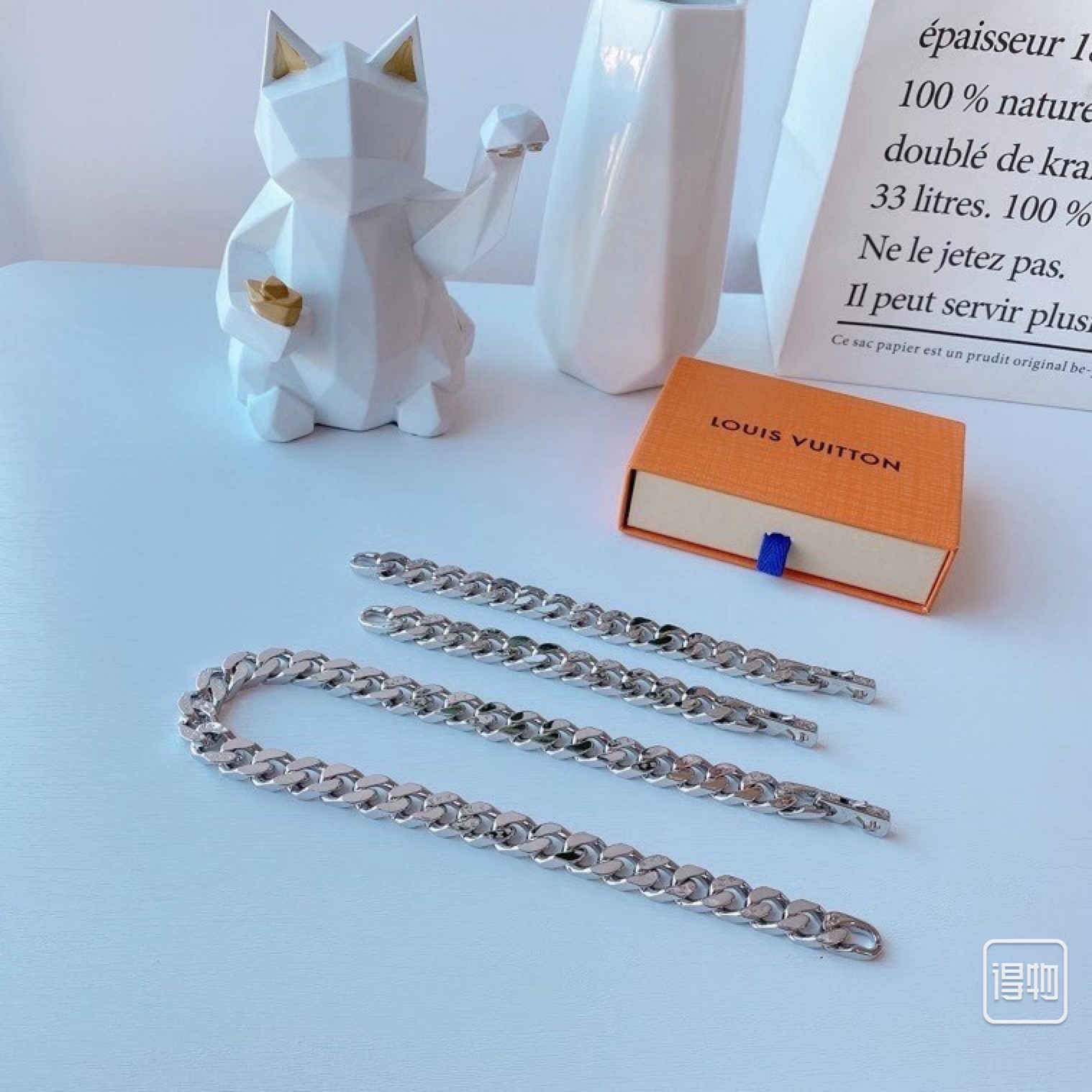 Louis Vuitton Flat Chunky Cuban Chain Bracelet Necklace Mens - Original Replica Club