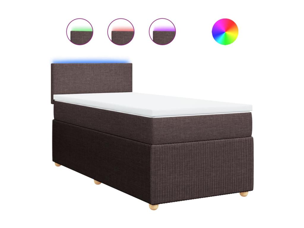 Cama box spring con colchón tela marrón oscuro 100x200 cm