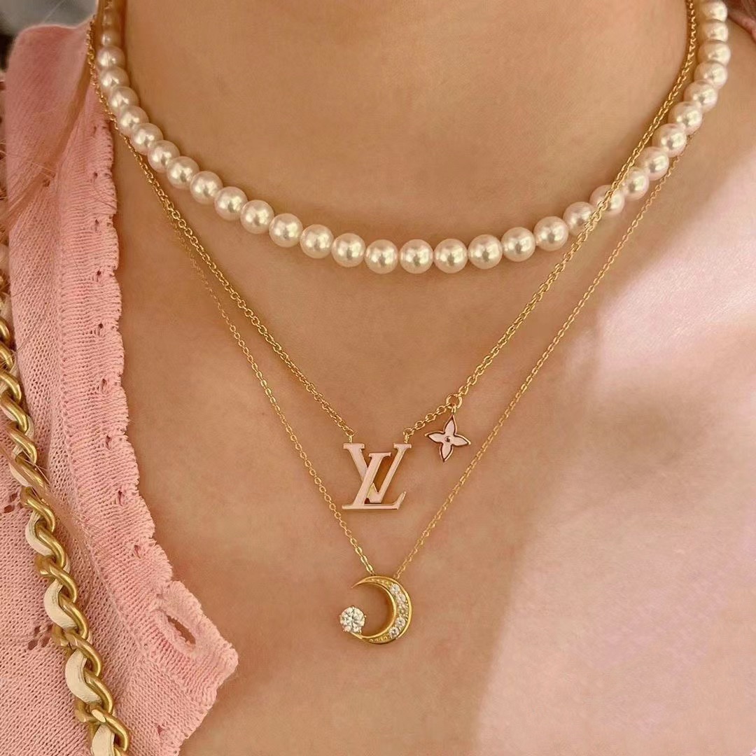 Louis Vuitton Pink LV Letters Earrings Bracelet Necklace - Original Replica Club