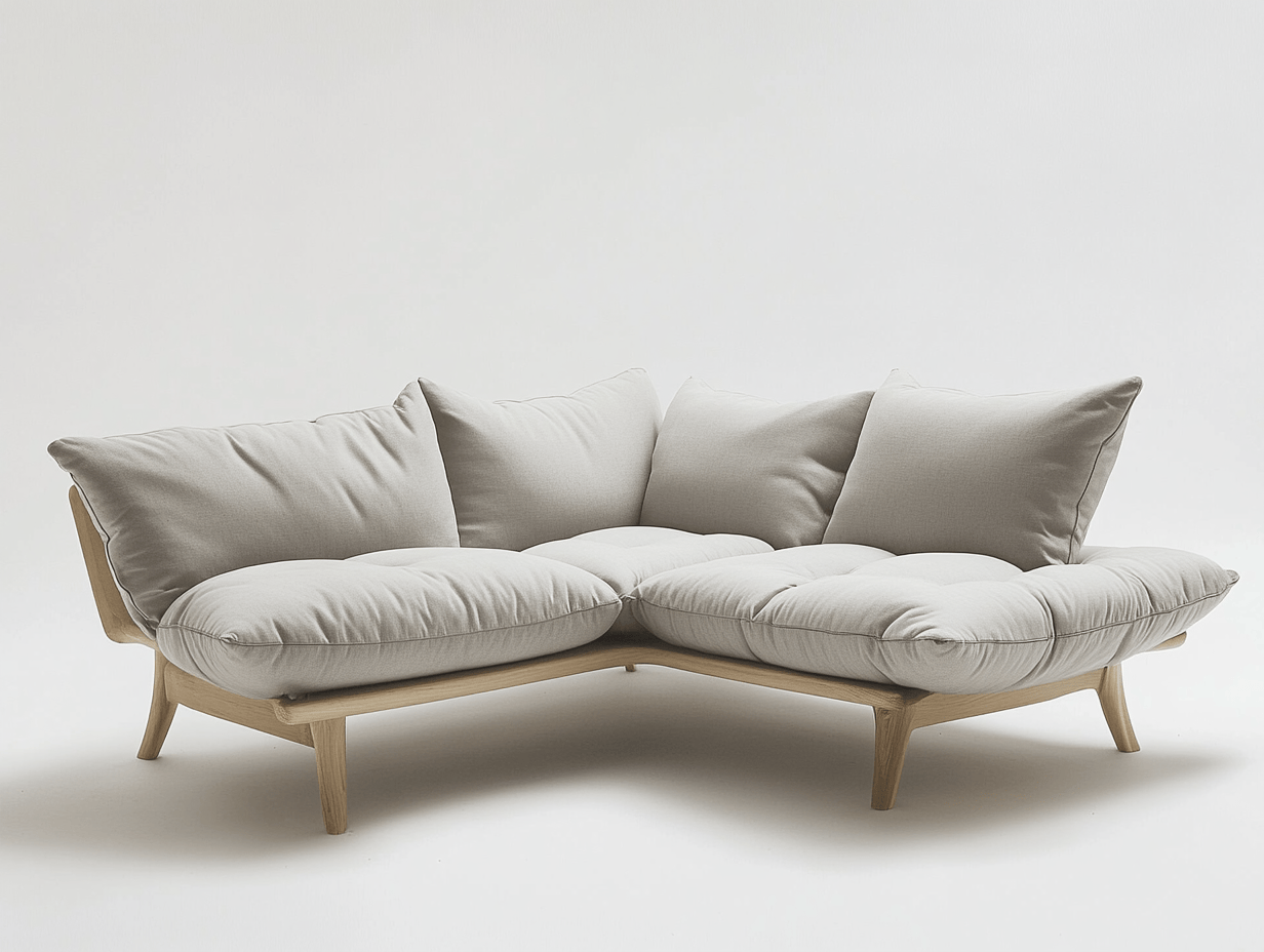 Sofá modular beige 210x190x85 cm con cojines y fácil ensamblaje