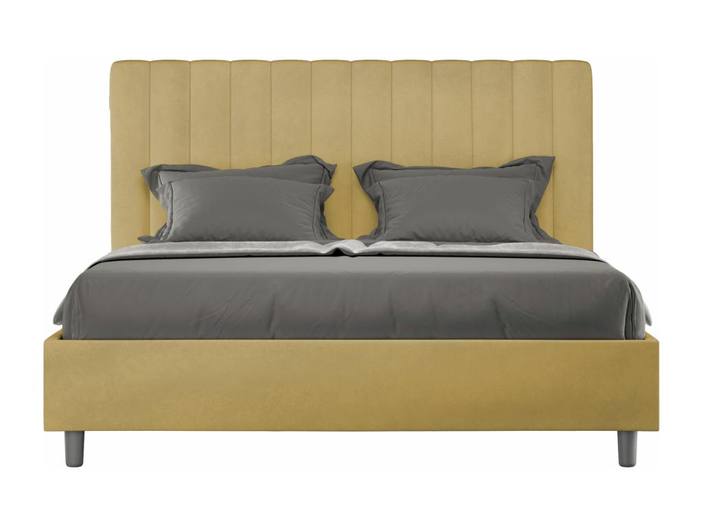 Cama doble con almacenaje acolchada 140x200 microfibra ocre Agueda