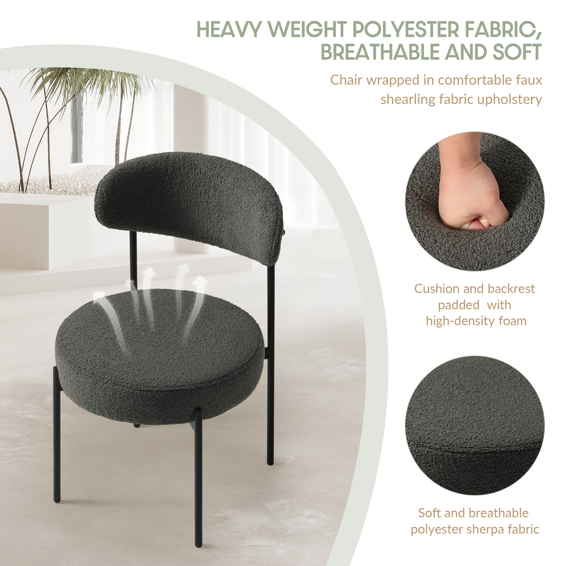 WestinTrends Alexandria Mid-Century Modern Upholstered Sherpa Round Dining Chairs (Set of 4), Sunset Gold - Image 69