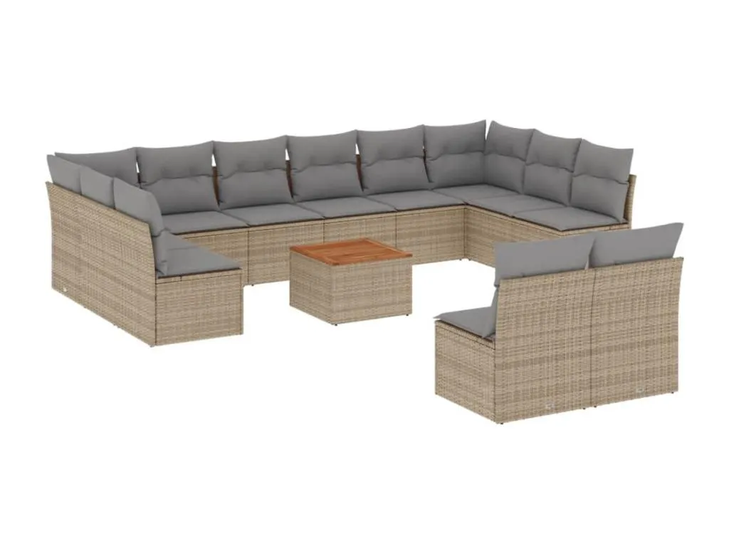 Set sofás de jardín con cojines 13 pzas ratán sintético beige kuee51036
