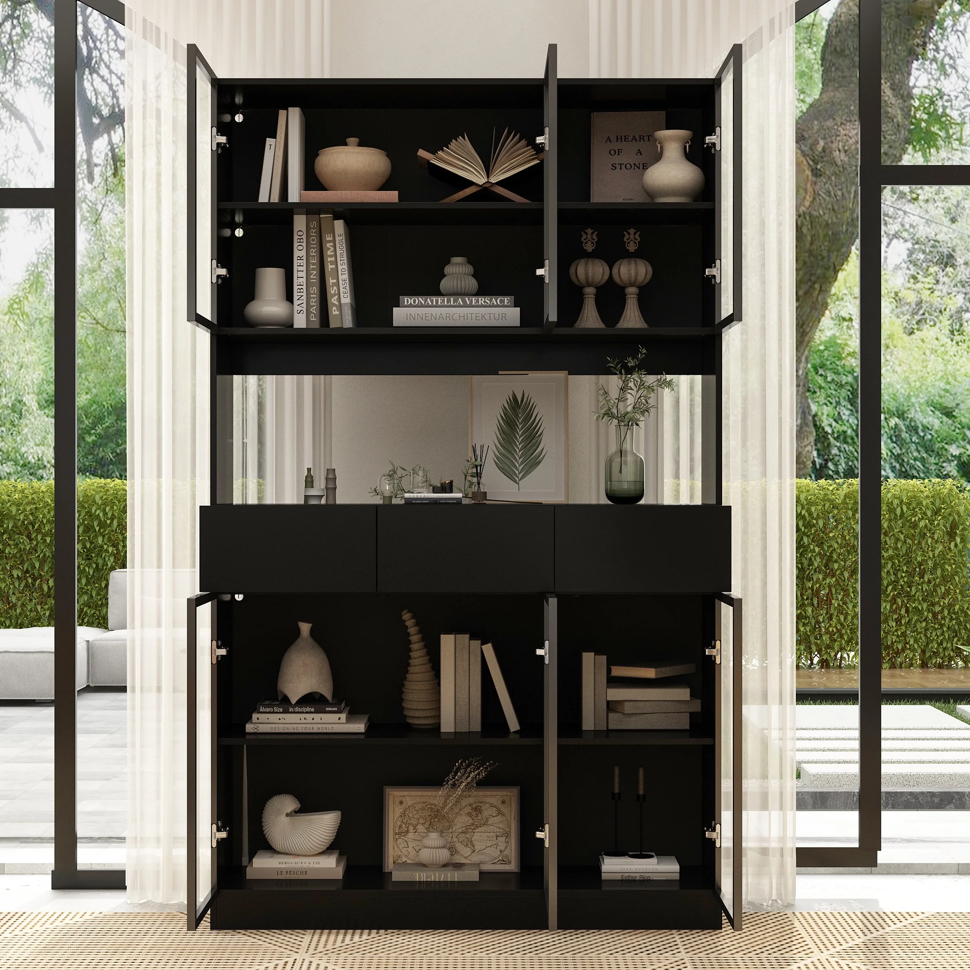 KULAGAGA Bookcases Organizer with LED Lights, Heavy Duty Display Cabinet with Glass Door for Living Room, 31.5" Wide - Image 10