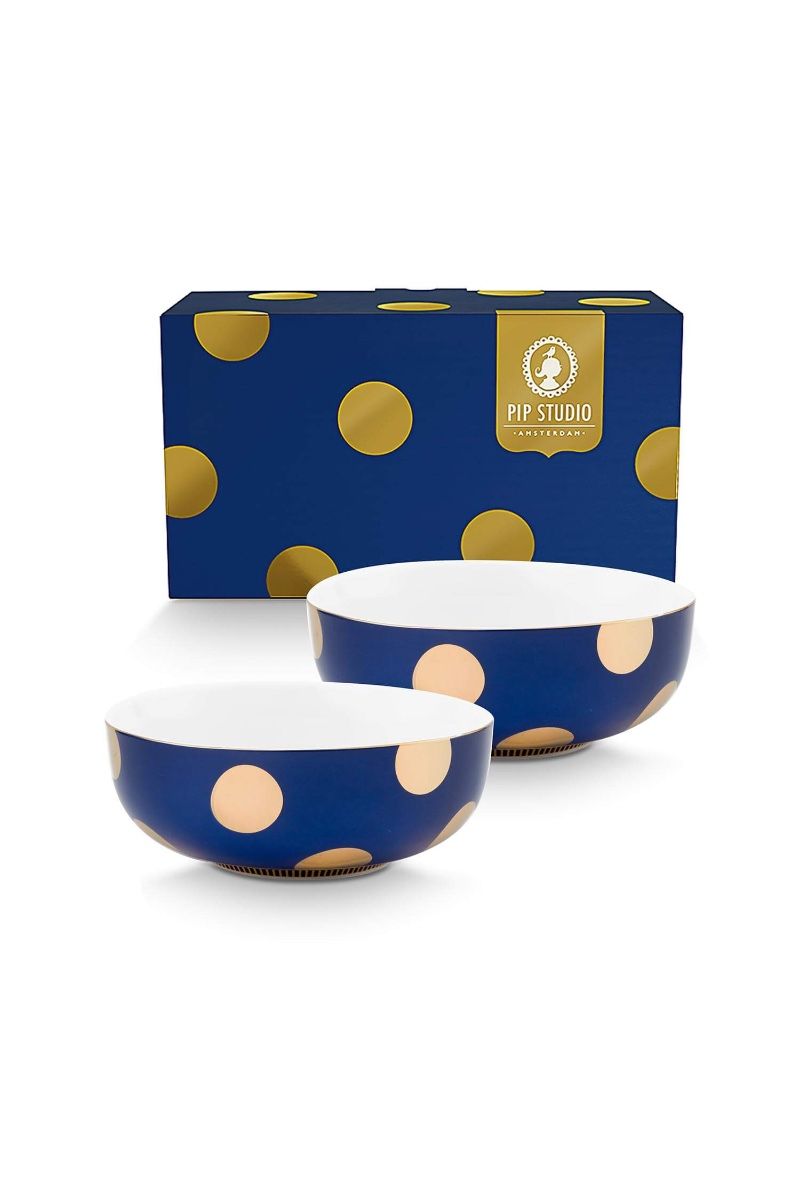 Set/2 Bowls Dot Delight Navy/Gold 15cm