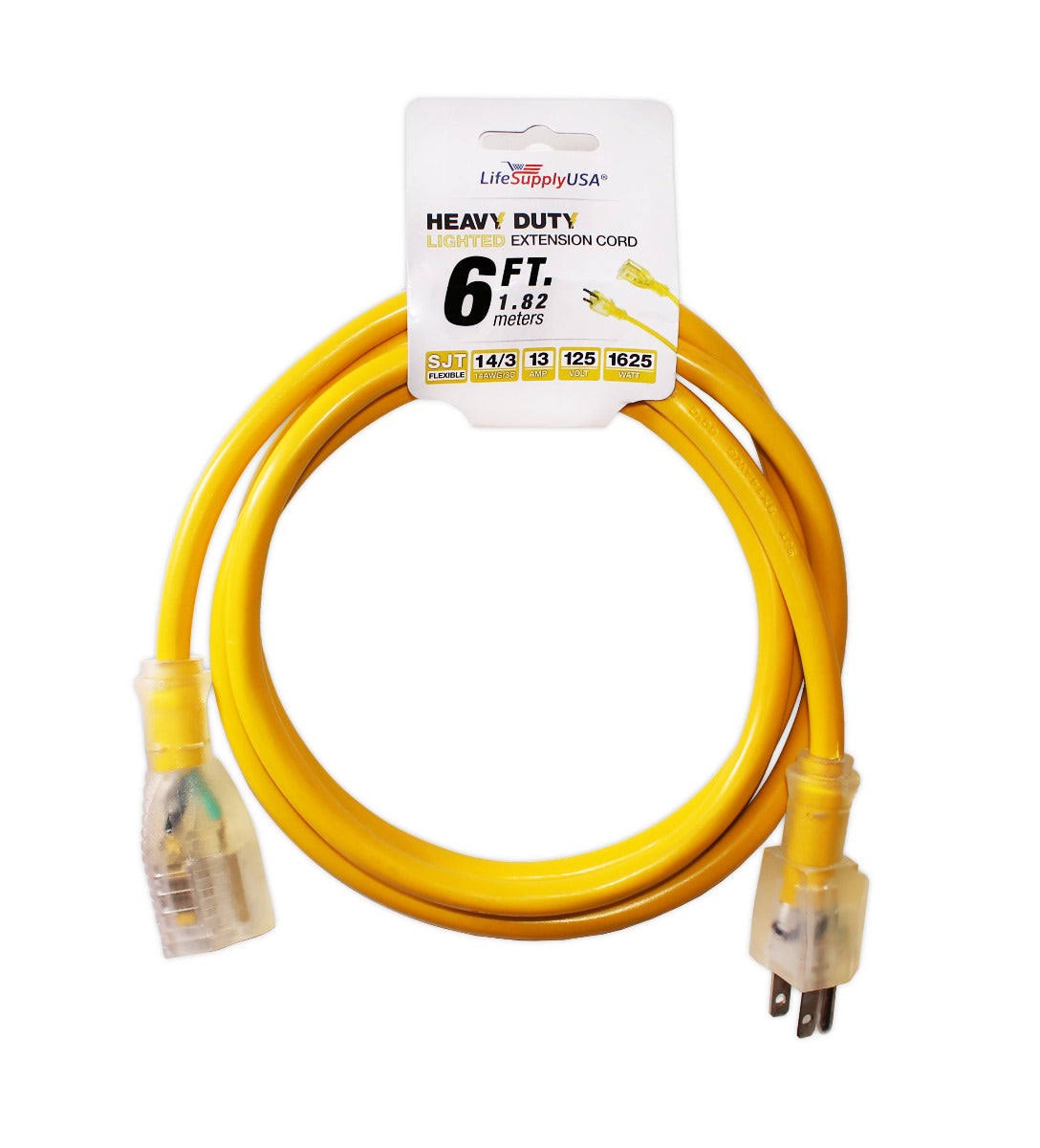 6 ft. 14/3 SJTW Full Copper 15 Amp 125-Volt 1625-Watt Lighted End Indoor/Outdoor Extension Cord (2-Pack)(6 ft)