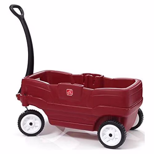 Step2 Red Plastic Two - Seater Toddler Wagon with Safety Belts and Storage for Ages 18 Mo to 5 Yrs(Red)
