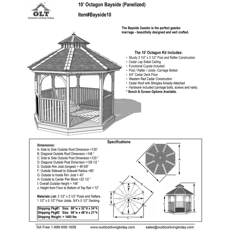 Bayside 10 Ft. W x 10 Ft. D Cedar Patio Gazebo