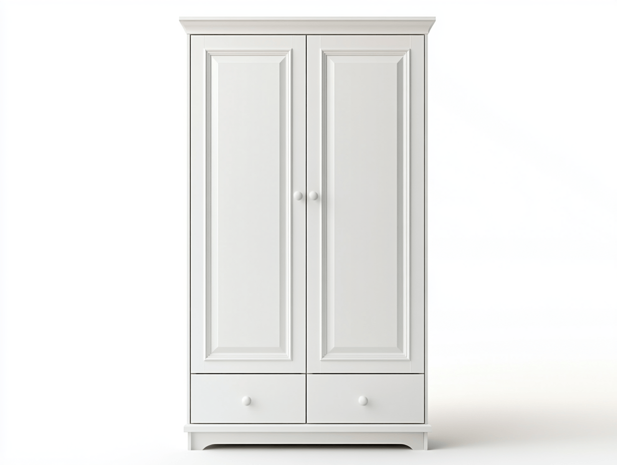 Armario blanco clásico de 2 puertas con cajones para dormitorio