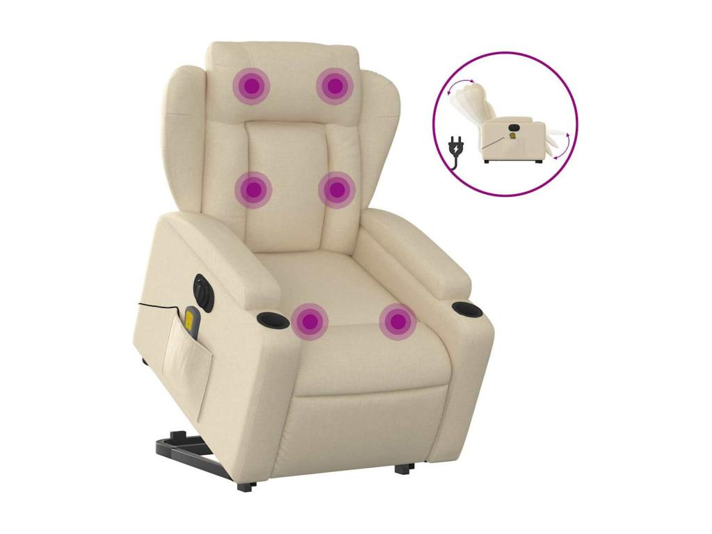 Sillón de masaje eléctrico reclinable elevable tela crema