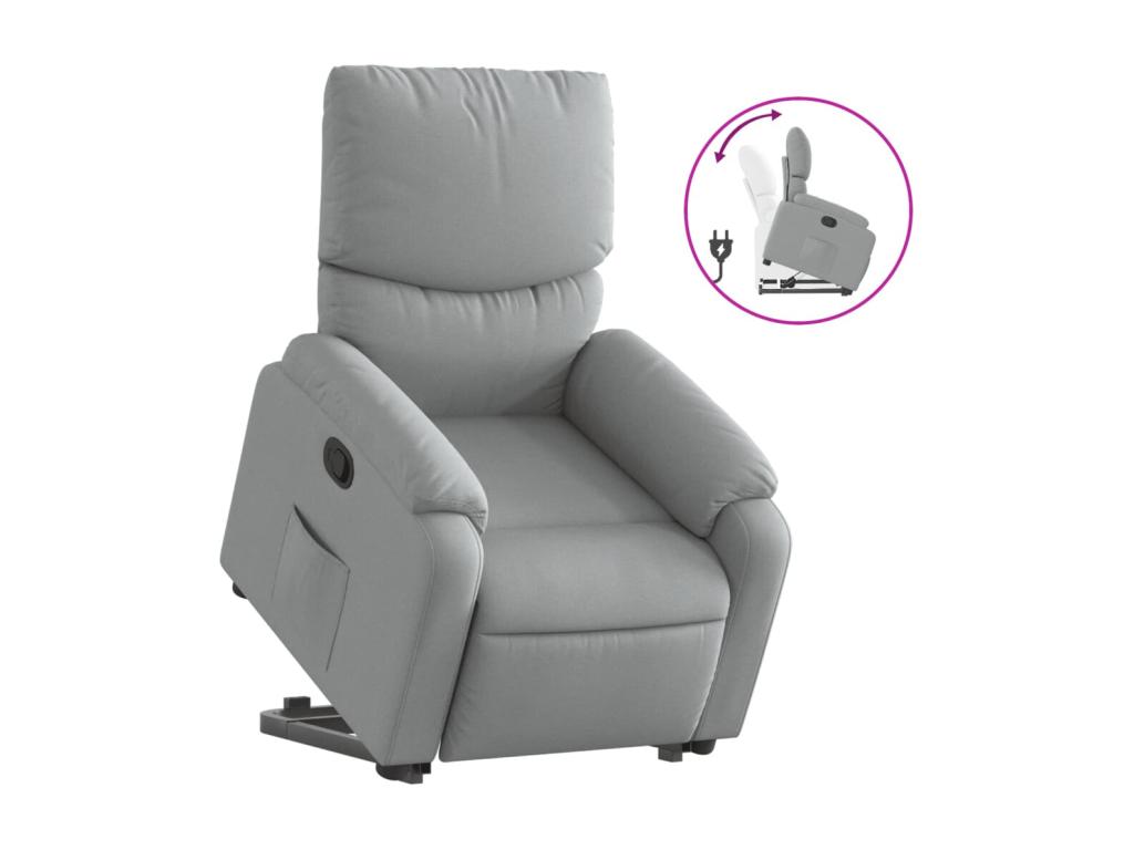 Sillón reclinable elevable de tela gris claro