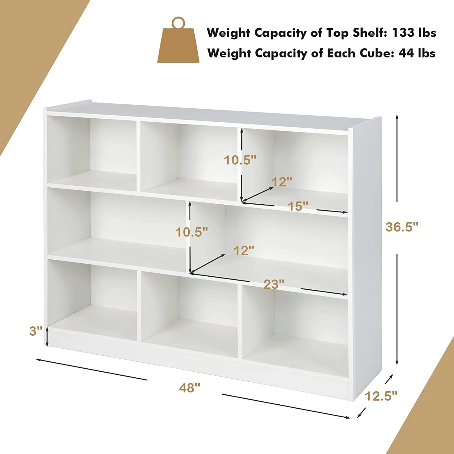 LOKO 3-Tier Open Shelf Bookcase, Floor Standing Wood Bookshelf for Bedroom, Living Room, Kids Room, 8 Cube Bookcase, 48 x 12.5 x 36.5 (Burlywood) - Image 19