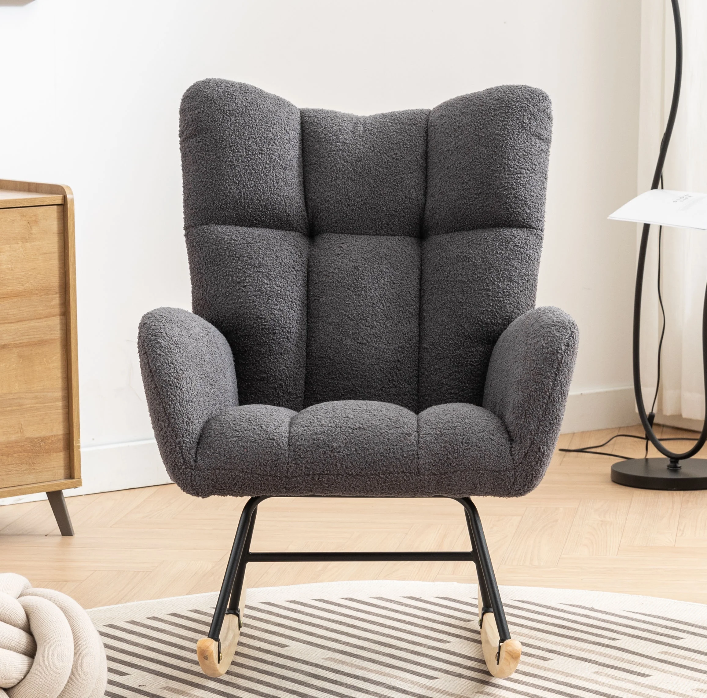 Rocking Chair Nursery,Teddy Upholstered Glider Rocker with High Backrest,Modern Rocking Accent Chairs Glider Recliner for Living Room, Nursery, Bedroom,White - Image 28