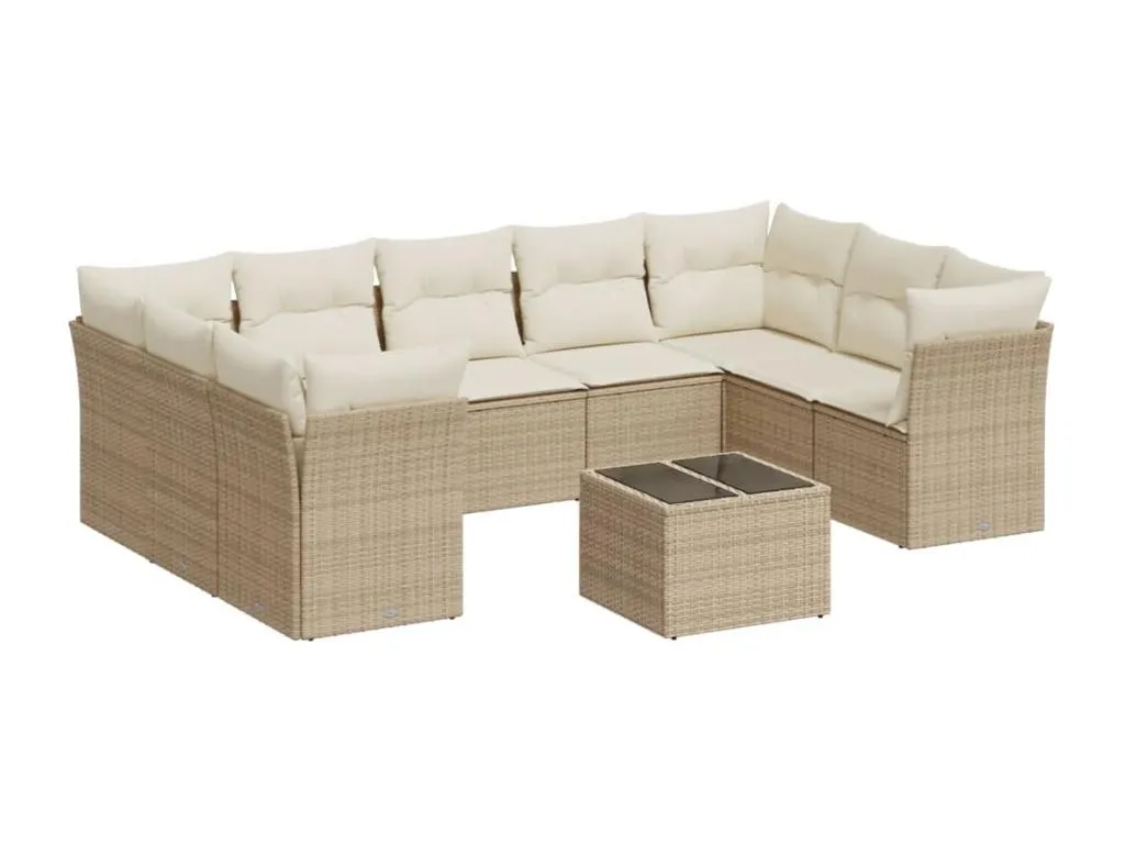 Juego de sofás jardín con cojines beige 10 pzas ratán sintético 10228rqsm