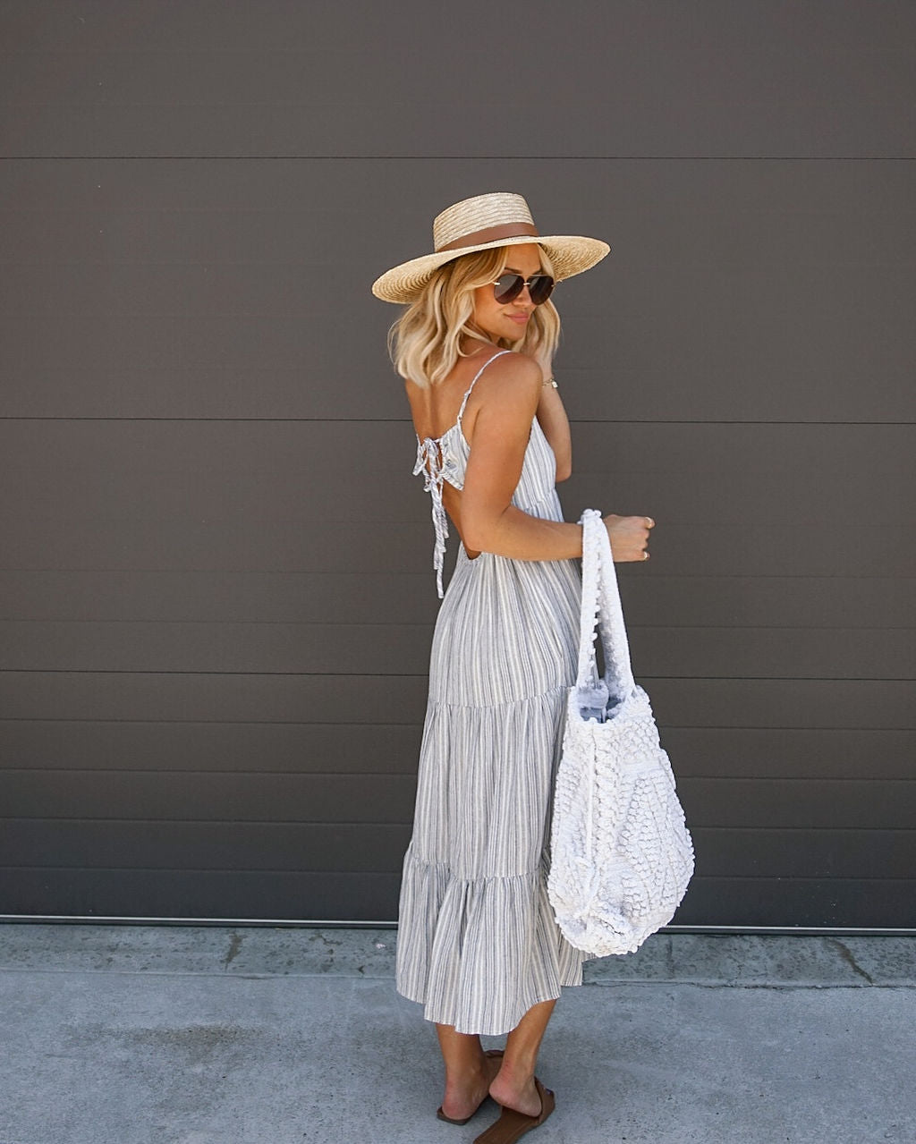Ovledo Cotton Striped Tiered Midi Dress - FINAL SALE - Se7enfashion