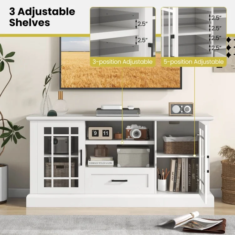 TV Stand for TVs up to 70 with Glass Doors Cubbies and Drawer - Image 10