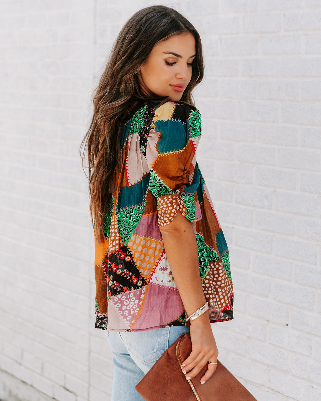 Sally Patchwork Puff Sleeve Top - Se7enfashion