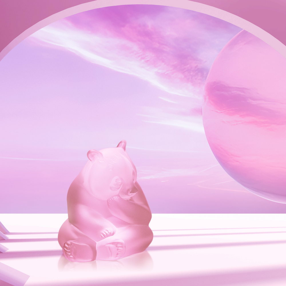 SCULPTURE PANDA - CRISTAL LUSTRÉ ROSE