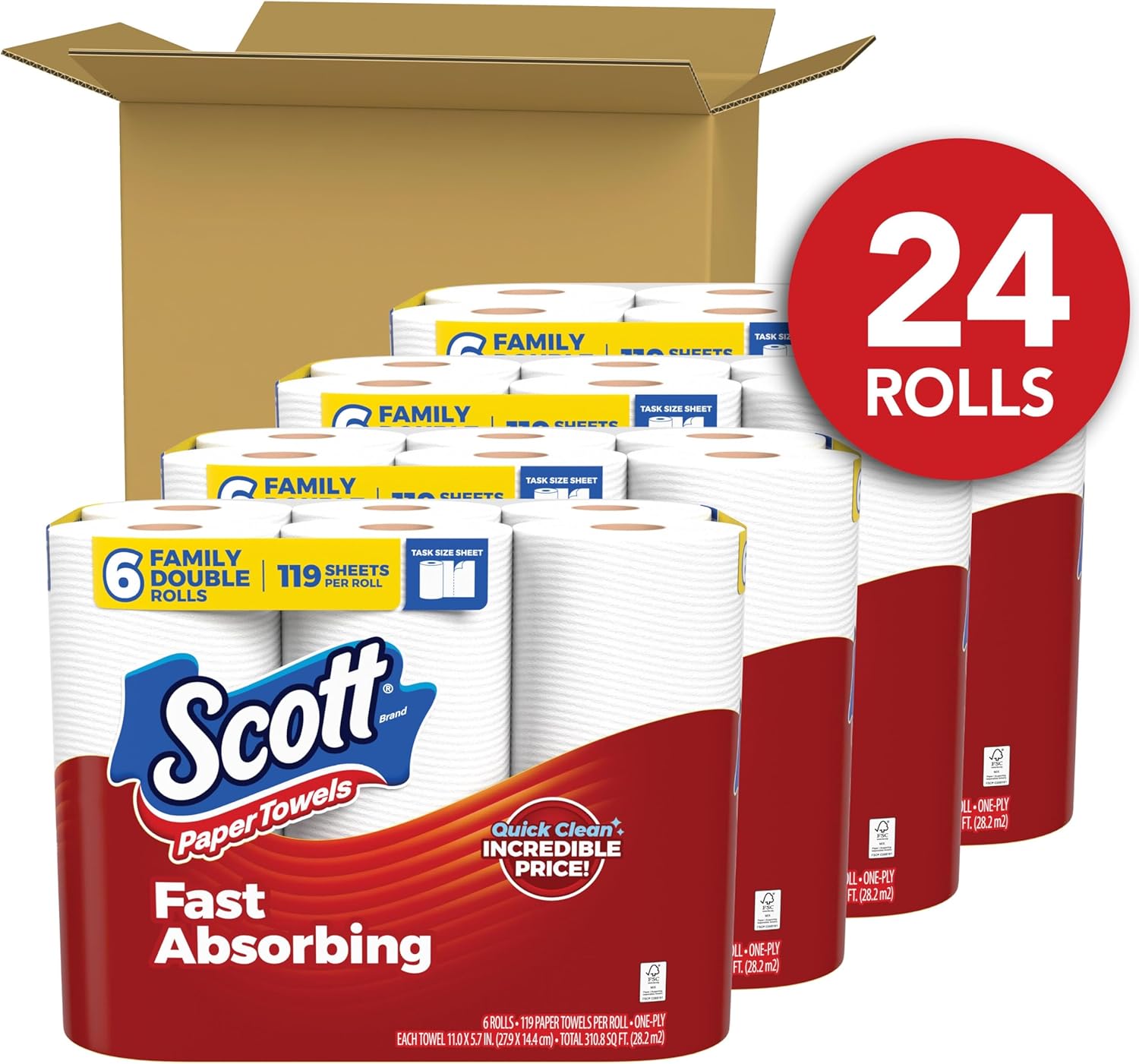Scott Paper Towels, Task Size, 24 Family Double Rolls (119 Sheets Per Roll)