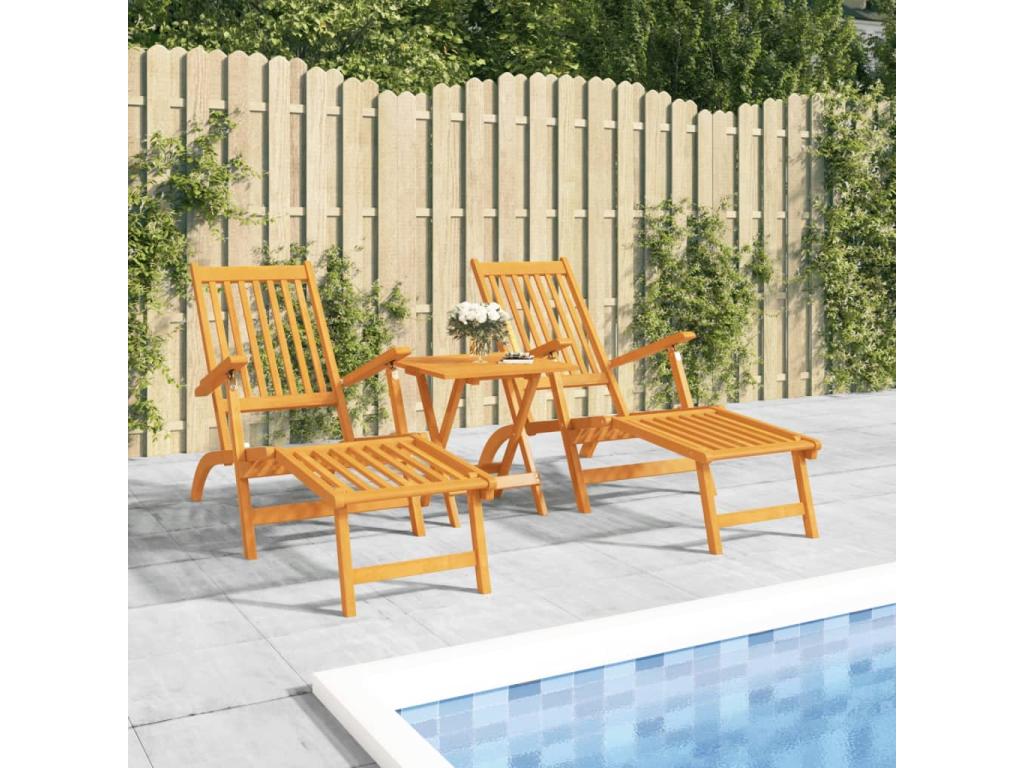 Sillón de exterior con reposapiés 2 piezas Acacia maciza
