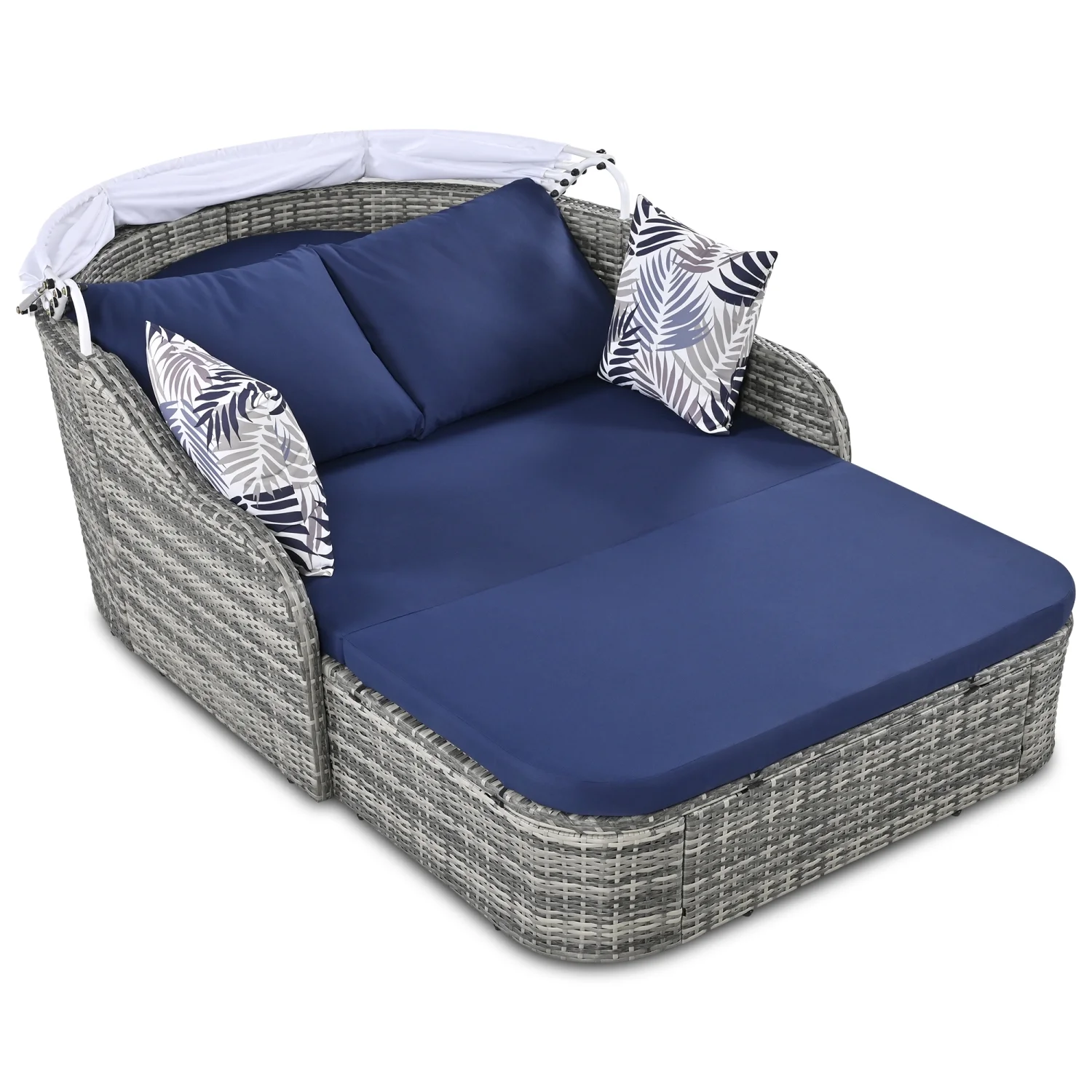 Harper & Bright Designs Rattan Outdoor Double Lounge Chaise 2-Person PE Wicker Outdoor Patio Sunbed with Canopy Cover for Backyard Garden Balcony, Beige+Black - Image 89