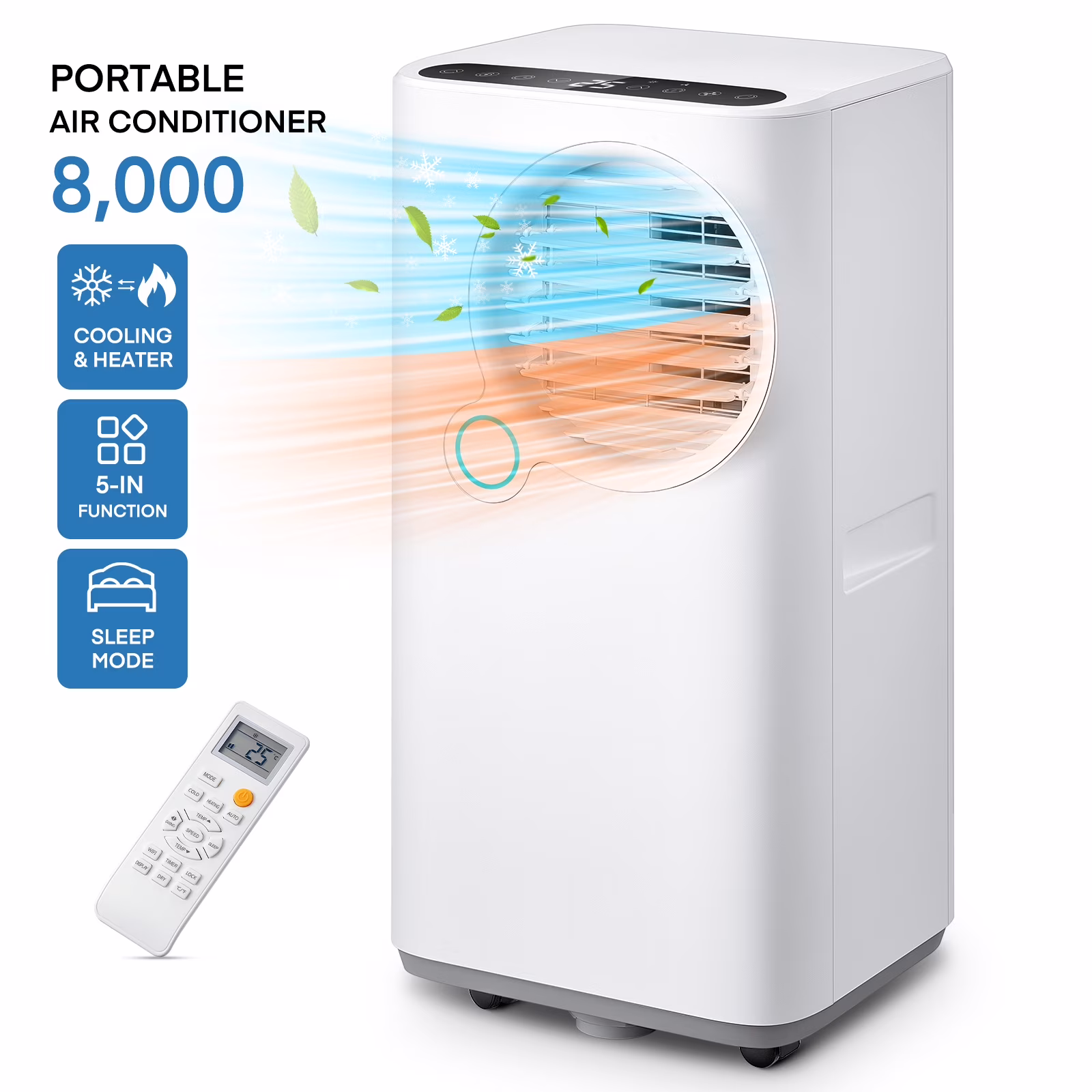 FOHERE 12000 BTU Portable Air Conditioner for Room Cooling and Heating, Covers up to 550 Sq. Ft, 4 IN 1 All Season AC Portable Air Conditioner with Remote Control and Window Kit, White - Image 3