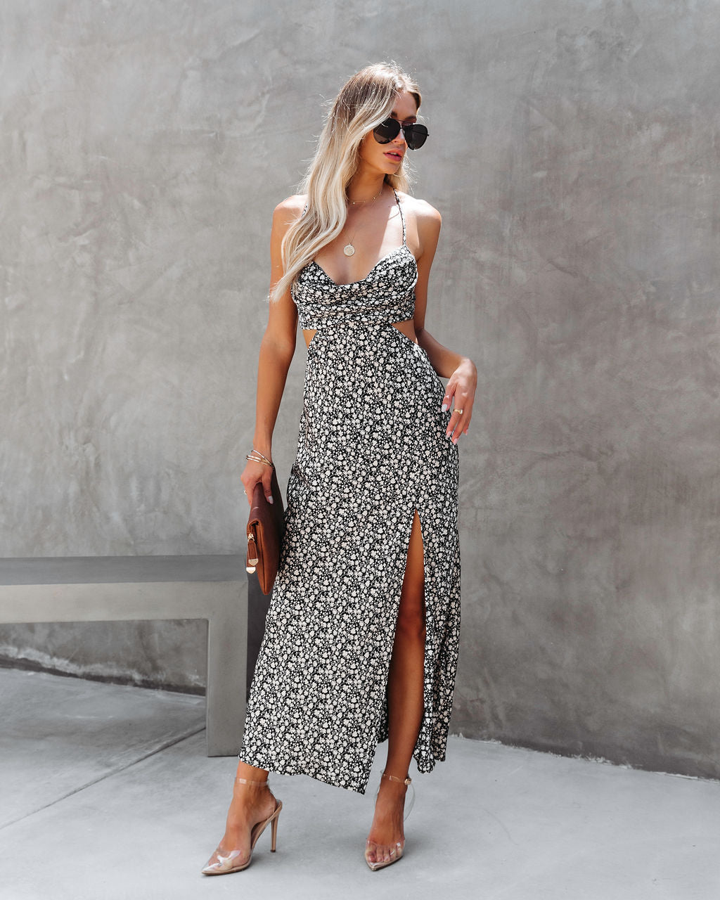 Strut Girl Satin Floral Cutout Maxi Dress - SALE - Se7enfashion