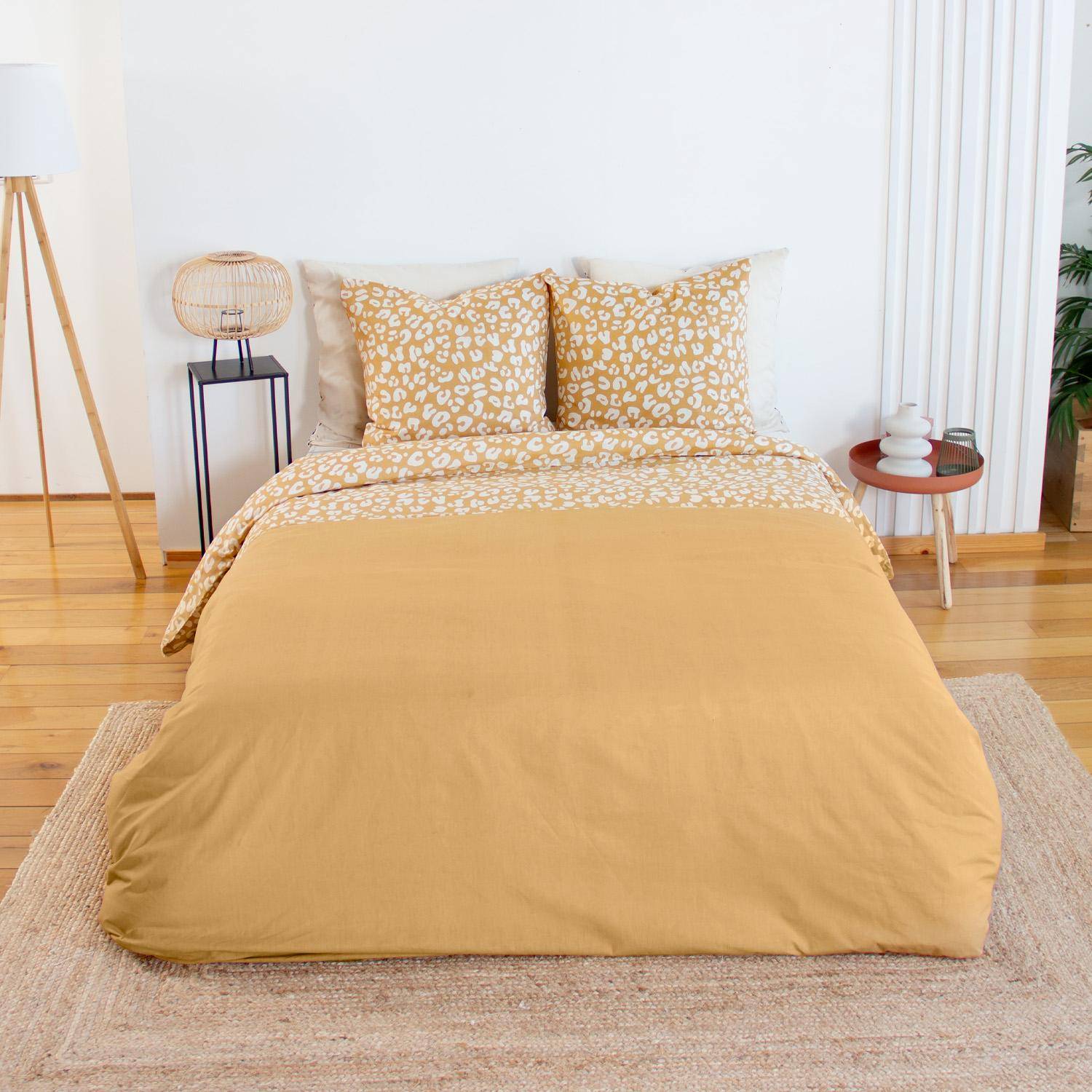 Juliette - ropa de cama de algodón con estampado de leopardo amarillo, 2 plazas