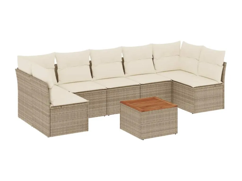 Juego de sofás de jardín con cojines beige 8 pzas ratán PE 09476kvwp