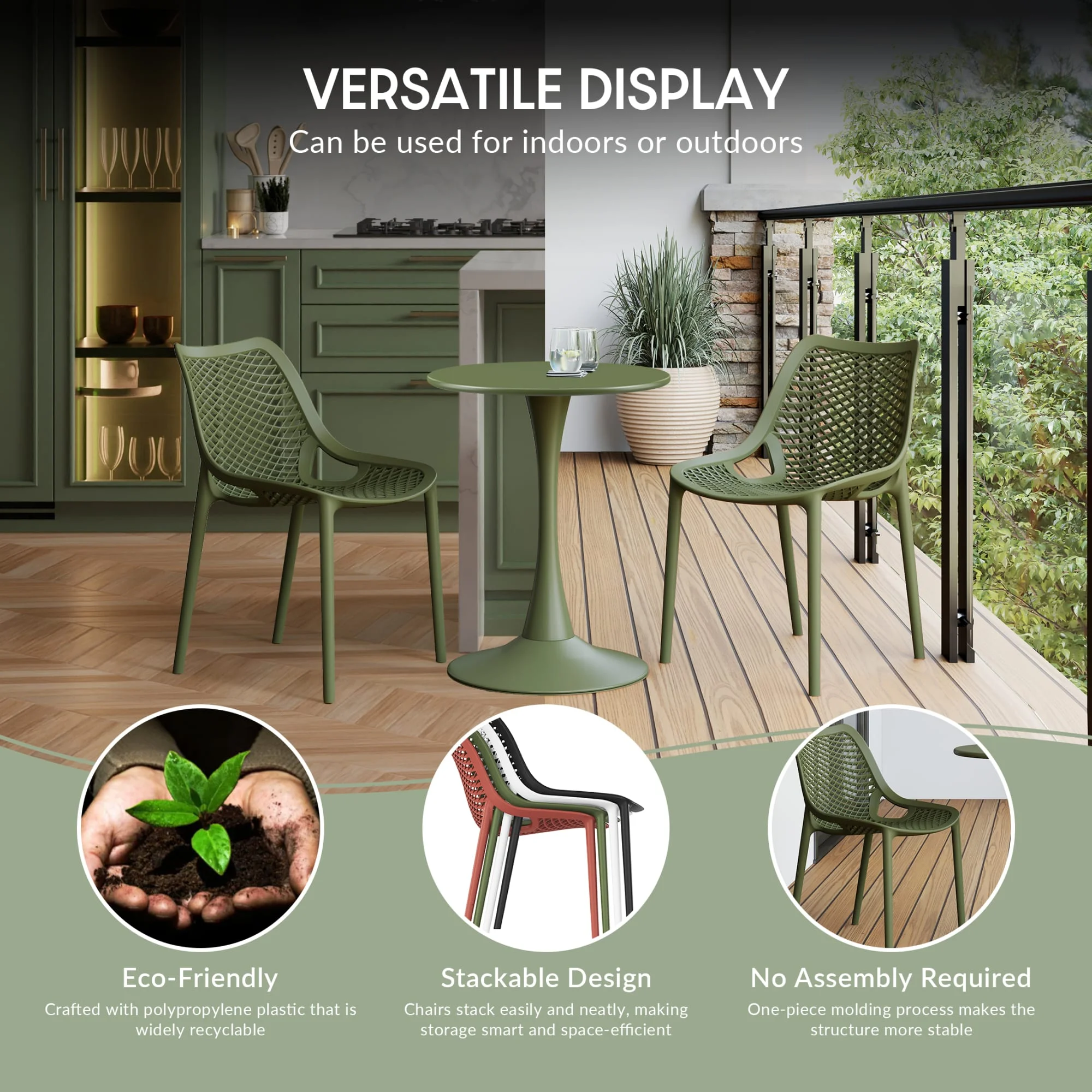 WestinTrends Playa 5-Piece Outdoor Patio Metal Frame Dining Table Set with Stackable Patio Dining Chairs, Olive Green - Image 4