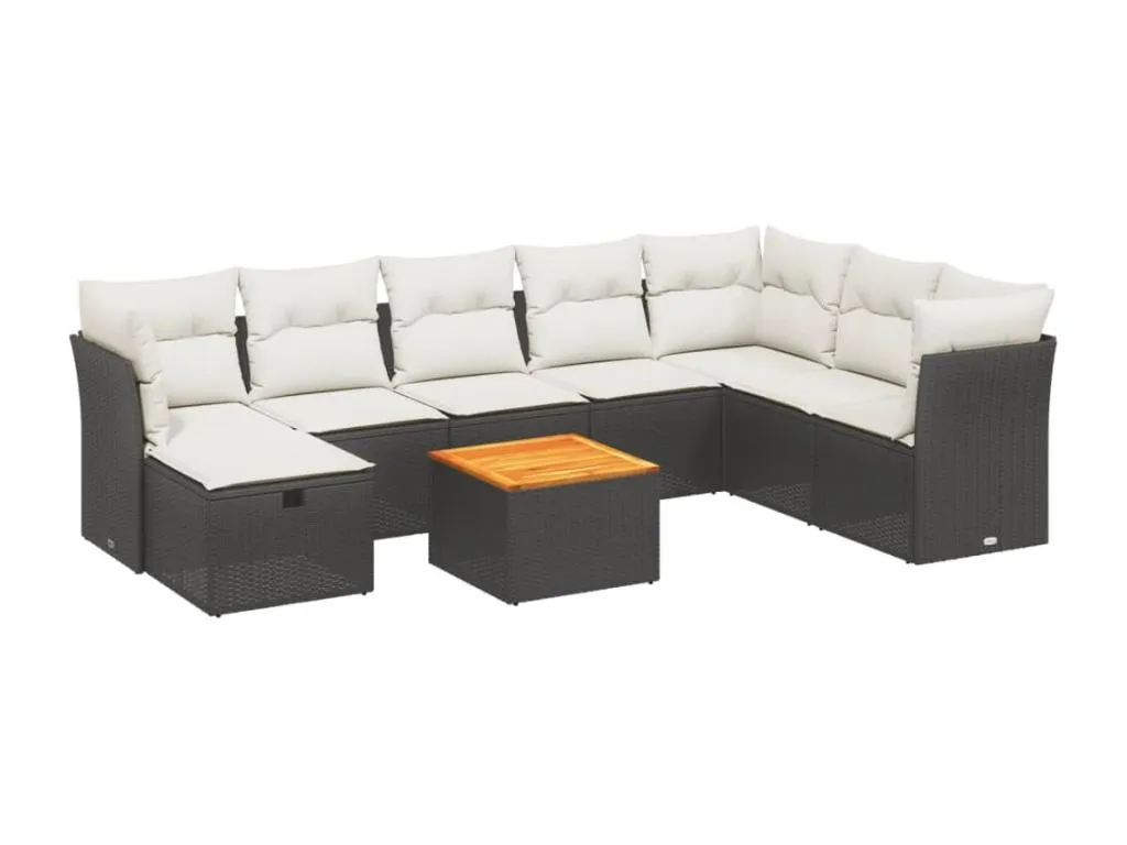 Set de ocho sofás de jardín con cojines de ratán sintético negro  PI8270188