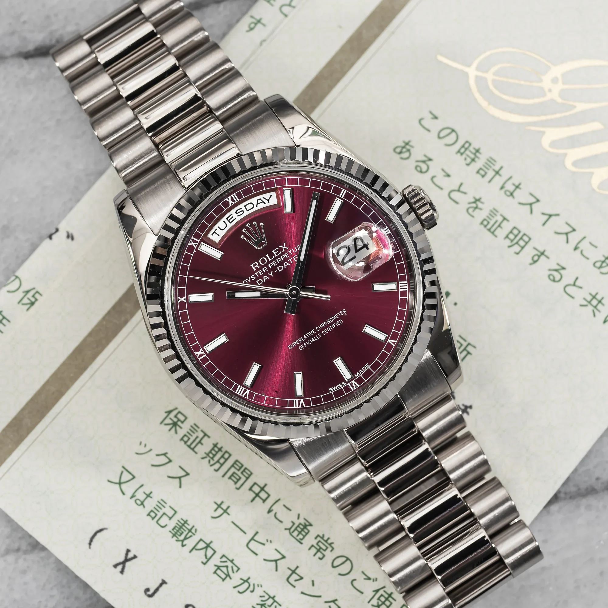 Replica Rolex Day-Date 36 Red Stick Dial Steel