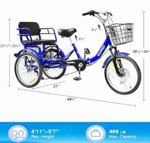 WEIMMIN Adult Folding Tricycle, 20 Inch, 3 Wheel, 7 Speed, Star Strip Blue - Image 5 WEIMMIN Adult Folding Tricycle, 20 Inch, 3 Wheel, 7 Speed, Star Strip Blue - Image 5