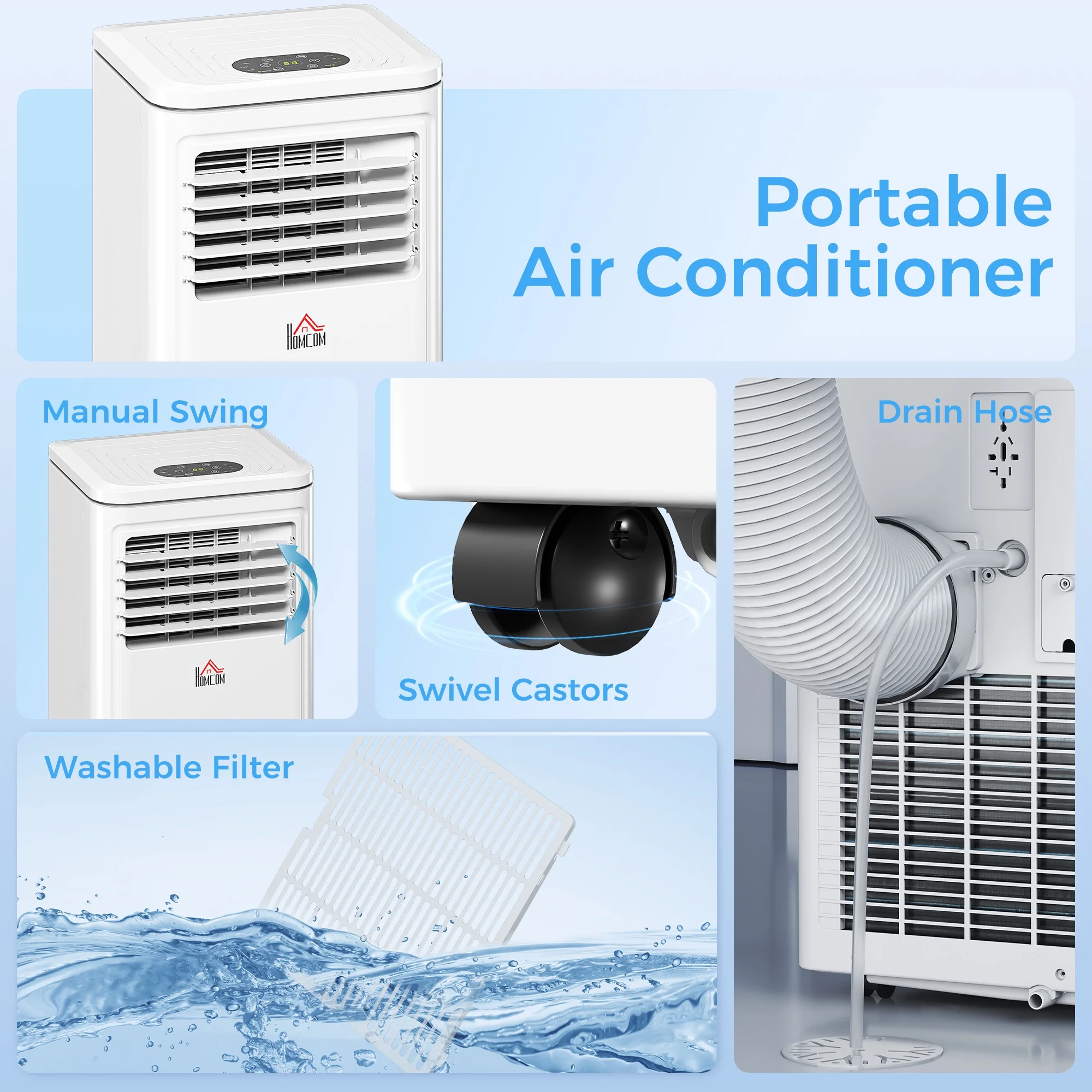 HOMCOM 8,000 BTU Portable Air Conditioner Fan with Remote for Rooms Up to 344 Sq. Ft., Evaporative Cooler, Home AC Unit with Dehumidifier, Black - Image 17